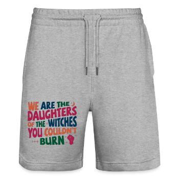 Nous sommes les filles des sorcières que tu n’as pas pu brûler - Short de jogging bio TRAINER Stanley/Stella unisexe - gris chiné - Devant - Nik (191cm) & Marisol (170cm)