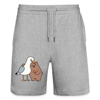 North Sea Seagull Brown Bear Friendship Love Lean - Stanley/Stella Trainer Unisex Organic Jogging Shorts - heather grey - Front - Nik (191cm) & Marisol (170cm)
