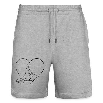 L’équipe de la mariée ! Coeur & Robe de mariée, Personnalisable - Short de jogging bio TRAINER Stanley/Stella unisexe - gris chiné - Devant - Nik (191cm) & Marisol (170cm)