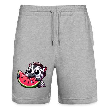 Cute Cartoon Zebra Watermelon Summer Fruit - Stanley/Stella Trainer Unisex Organic Jogging Shorts - heather grey - Front - Nik (191cm) & Marisol (170cm)