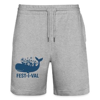 festival - Stanley/Stella Trainer Unisex Organic Jogging Shorts - heather grey - Front - Nik (191cm) & Marisol (170cm)