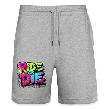 Vibrantes Skateboard-Motiv mit Farbexplosion - Stanley/Stella Unisex Bio Joggingshorts Trainer  - Grau meliert - Vorne - Nik (191cm) & Marisol (170cm)