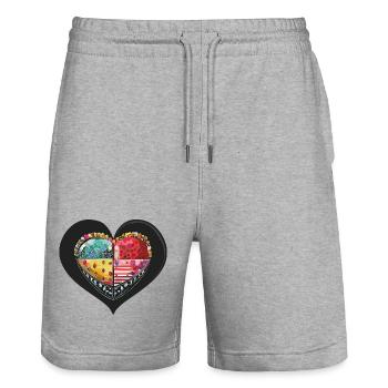 Herz_3 - Short de jogging bio TRAINER Stanley/Stella unisexe - gris chiné - Devant - Nik (191cm) & Marisol (170cm)