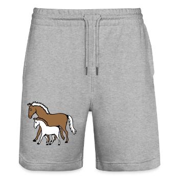2 Mignon Chevaux Enfant Famille Maman Papa Maman Père - Short de jogging bio TRAINER Stanley/Stella unisexe - gris chiné - Devant - Nik (191cm) & Marisol (170cm)