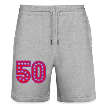 50. 50 JAHRE. 50-JÄHRIGES JUBILÄUM. 50-JÄHRIGES JUBILÄUM. - Stanley/Stella Unisex Bio Joggingshorts Trainer  - Grau meliert - Vorne - Nik (191cm) & Marisol (170cm)