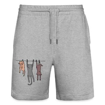 Funny Comic Cat Shirt Gift - Stanley/Stella Trainer Unisex Organic Jogging Shorts - heather grey - Front - Nik (191cm) & Marisol (170cm)