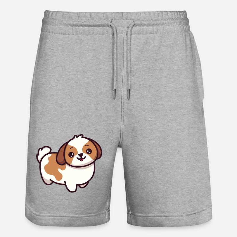 Dessin animé de chiot mignon - Short de jogging bio TRAINER Stanley/Stella unisexe - gris chiné
