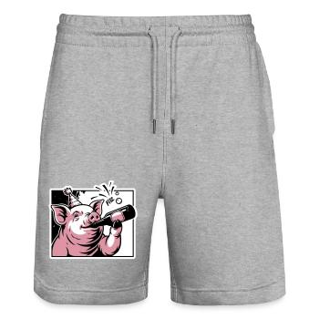 Cochon avec bouteille de fête et de célébration - Short de jogging bio TRAINER Stanley/Stella unisexe - gris chiné - Devant - Nik (191cm) & Marisol (170cm)