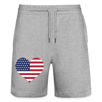 USA Flag Heart - Stanley/Stella Trainer Unisex Organic Jogging Shorts - heather grey - Front - Nik (191cm) & Marisol (170cm)