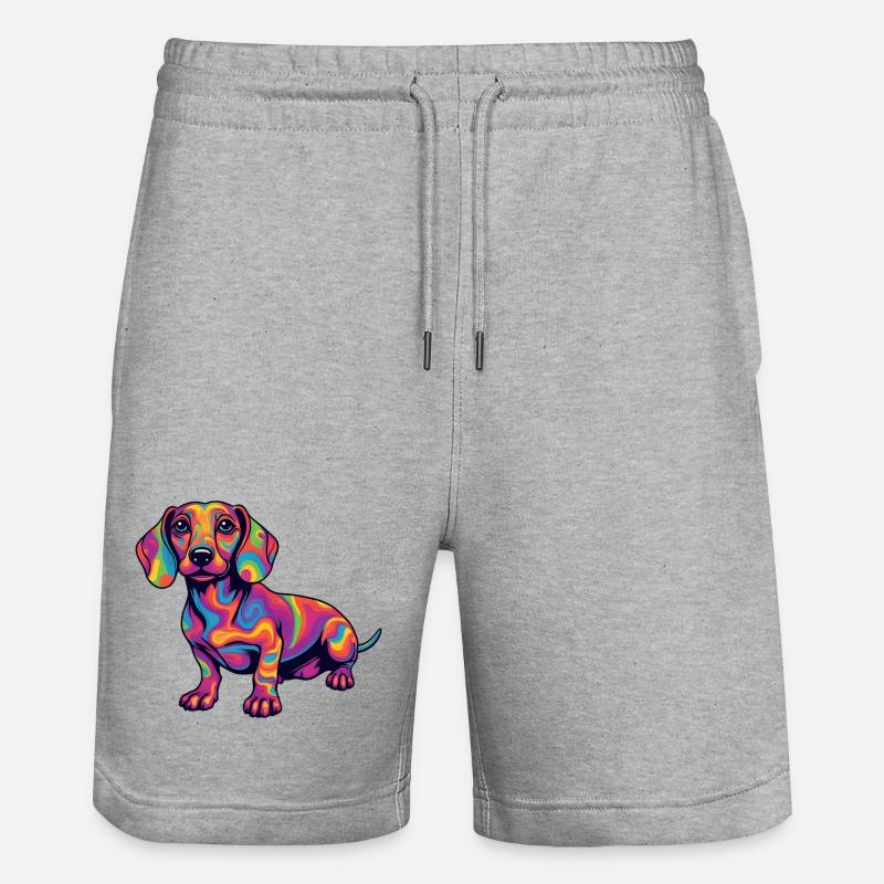 Psychedelischer Dackel Farbexplosion Pop Art  - Stanley/Stella Unisex Bio Joggingshorts Trainer  - Grau meliert