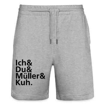 Ich & Du & Müller & Kuh. - Stanley/Stella Unisex Bio Joggingshorts Trainer  - Grau meliert - Vorne - Nik (191cm) & Marisol (170cm)