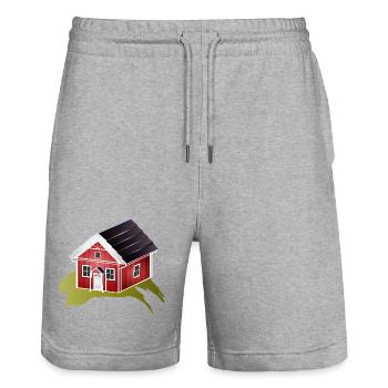Small red Swedish house in Nordic style - Stanley/Stella Trainer Unisex Organic Jogging Shorts - heather grey - Front - Nik (191cm) & Marisol (170cm)
