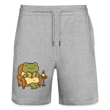 Reading Frog in Armchair – Cozy Evening - Stanley/Stella Trainer Unisex Organic Jogging Shorts - heather grey - Front - Nik (191cm) & Marisol (170cm)