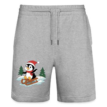 Penguin Pino on a sled - Stanley/Stella Trainer Unisex Organic Jogging Shorts - heather grey - Front - Nik (191cm) & Marisol (170cm)