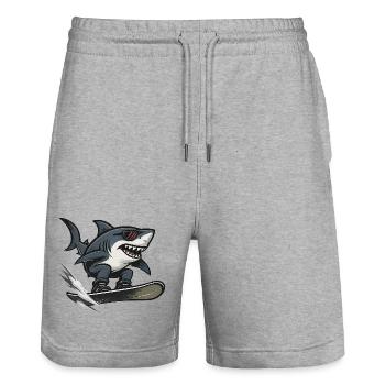 Surfer Shark With Sunglasses Cartoon Style - Stanley/Stella Trainer Unisex Organic Jogging Shorts - heather grey - Front - Nik (191cm) & Marisol (170cm)