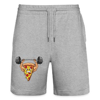 Pizza Salami Fitness Hantel Gewichte Training Stär - Stanley/Stella Unisex Bio Joggingshorts Trainer  - Grau meliert - Vorne - Nik (191cm) & Marisol (170cm)