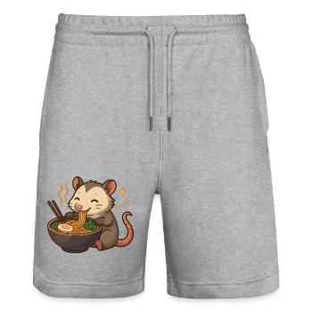 Opossum with noodles ramen kawaii opossum - Stanley/Stella Trainer Unisex Organic Jogging Shorts - heather grey - Front - Nik (191cm) & Marisol (170cm)