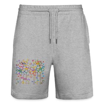 Blumen - Stanley/Stella Unisex Bio Joggingshorts Trainer  - Grau meliert - Vorne - Nik (191cm) & Marisol (170cm)