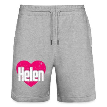 I Love Helen Pink Heart I Love Helen - Stanley/Stella Trainer Unisex Organic Jogging Shorts - heather grey - Front - Nik (191cm) & Marisol (170cm)