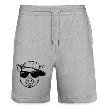 Cooles Schwein mit Cap und Sonnenbrille - Stanley/Stella Unisex Bio Joggingshorts Trainer  - Grau meliert - Vorne - Nik (191cm) & Marisol (170cm)
