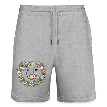 Kuh Blumenkranz Boho Frühling Vektor - Stanley/Stella Unisex Bio Joggingshorts Trainer  - Grau meliert - Vorne - Nik (191cm) & Marisol (170cm)
