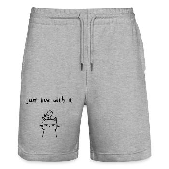 Vis avec, drôle de déclaration de chat - Short de jogging bio TRAINER Stanley/Stella unisexe - gris chiné - Devant - Nik (191cm) & Marisol (170cm)