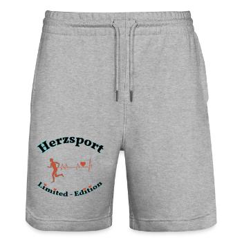 Heart sports - Stanley/Stella Trainer Unisex Organic Jogging Shorts - heather grey - Front - Nik (191cm) & Marisol (170cm)