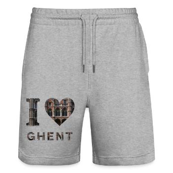 J’adore Gand – Design architectural gothique - Short de jogging bio TRAINER Stanley/Stella unisexe - gris chiné - Devant - Nik (191cm) & Marisol (170cm)