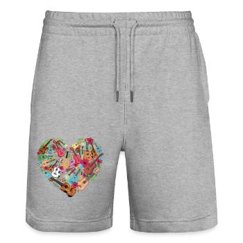 Hawaiian Ukulele Uke Heart - Stanley/Stella Trainer Unisex Organic Jogging Shorts - heather grey - Front - Nik (191cm) & Marisol (170cm)
