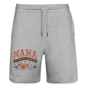 Mama My Greatest Adventure - Floral Mom Quote Desi - Stanley/Stella Unisex Bio Joggingshorts Trainer  - Grau meliert - Vorne - Nik (191cm) & Marisol (170cm)