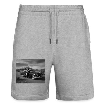 Vintage Design 50's cars'n'diners - Stanley/Stella Unisex Bio Joggingshorts Trainer  - Grau meliert - Vorne - Nik (191cm) & Marisol (170cm)