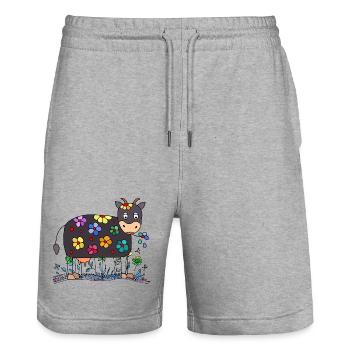 Cow - Stanley/Stella Trainer Unisex Organic Jogging Shorts - heather grey - Front - Nik (191cm) & Marisol (170cm)