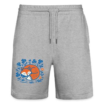 Schlafender Fuchs im Blumen-Nachtgarten - Stanley/Stella Unisex Bio Joggingshorts Trainer  - Grau meliert - Vorne - Nik (191cm) & Marisol (170cm)