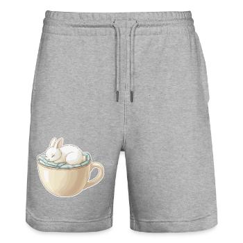 Sleeping rabbit in a cup - Stanley/Stella Trainer Unisex Organic Jogging Shorts - heather grey - Front - Nik (191cm) & Marisol (170cm)