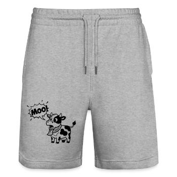 Funny Cow Moo Comic Speech Bubble - Stanley/Stella Trainer Unisex Organic Jogging Shorts - heather grey - Front - Nik (191cm) & Marisol (170cm)