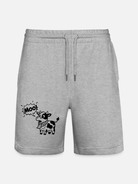 Funny Cow Moo Comic Speech Bubble - Stanley/Stella Trainer Unisex Organic Jogging Shorts - heather grey