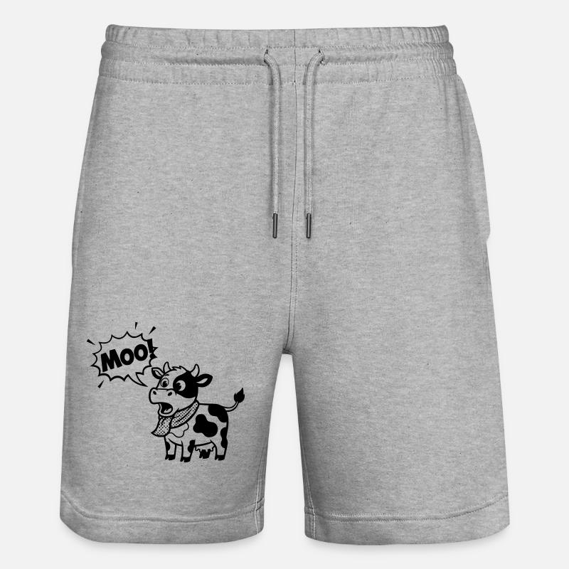 Funny Cow Moo Comic Speech Bubble - Stanley/Stella Trainer Unisex Organic Jogging Shorts - heather grey