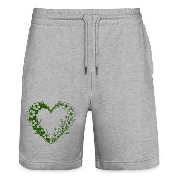 Grünes Blumenherz Florale Silhouette - Stanley/Stella Unisex Bio Joggingshorts Trainer  - Grau meliert - Vorne - Nik (191cm) & Marisol (170cm)
