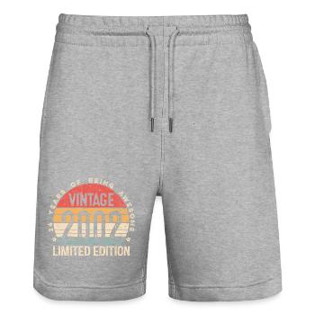 24 Year Old Gifts Vintage 2002 Limited Edition  - Stanley/Stella Trainer Unisex Organic Jogging Shorts - heather grey - Front - Nik (191cm) & Marisol (170cm)