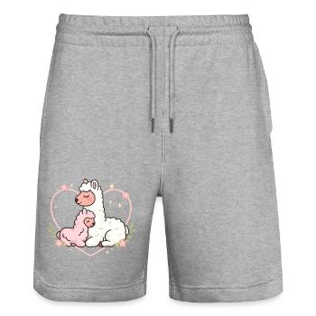 Süße Alpakas Liebe – Kawaii Lama Herz Design - Stanley/Stella Unisex Bio Joggingshorts Trainer  - Grau meliert - Vorne - Nik (191cm) & Marisol (170cm)