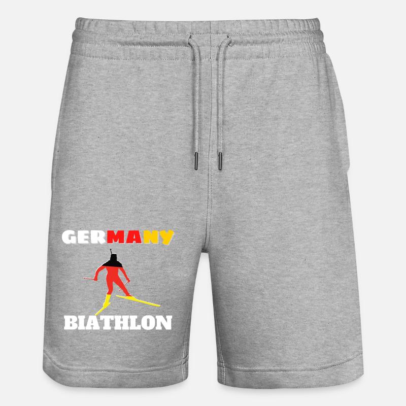Biathleten-Silhouette mit deutscher Flagge - Stanley/Stella Unisex Bio Joggingshorts Trainer  - Grau meliert