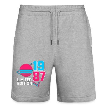Birthday Woman 40 born in December 1985 - Stanley/Stella Trainer Unisex Organic Jogging Shorts - heather grey - Front - Nik (191cm) & Marisol (170cm)