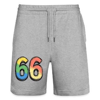 66 Zahl Bunt - Stanley/Stella Unisex Bio Joggingshorts Trainer  - Grau meliert - Vorne - Nik (191cm) & Marisol (170cm)