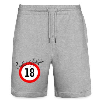 18e anniversaire Enfin dix-huit ans - Short de jogging bio TRAINER Stanley/Stella unisexe - gris chiné - Devant - Nik (191cm) & Marisol (170cm)