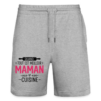 Cadeau pour Maman Cadeau Original, Anniversaire  - Short de jogging bio TRAINER Stanley/Stella unisexe - gris chiné - Devant - Nik (191cm) & Marisol (170cm)