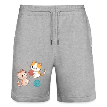 Chatons Joueurs et Pelotes Colorées - Short de jogging bio TRAINER Stanley/Stella unisexe - gris chiné - Devant - Nik (191cm) & Marisol (170cm)