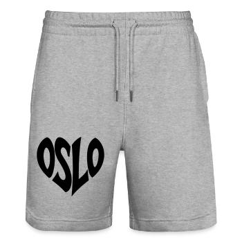 Lettrage Oslo - Norvège - Short de jogging bio TRAINER Stanley/Stella unisexe - gris chiné - Devant - Nik (191cm) & Marisol (170cm)