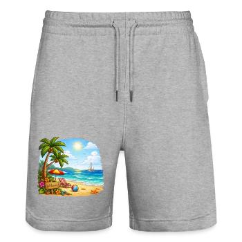Willkommen am Tropenstrand - Stanley/Stella Unisex Bio Joggingshorts Trainer  - Grau meliert - Vorne - Nik (191cm) & Marisol (170cm)