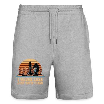 Schach Spruch - Ich verliere nie - Stanley/Stella Unisex Bio Joggingshorts Trainer  - Grau meliert - Vorne - Nik (191cm) & Marisol (170cm)