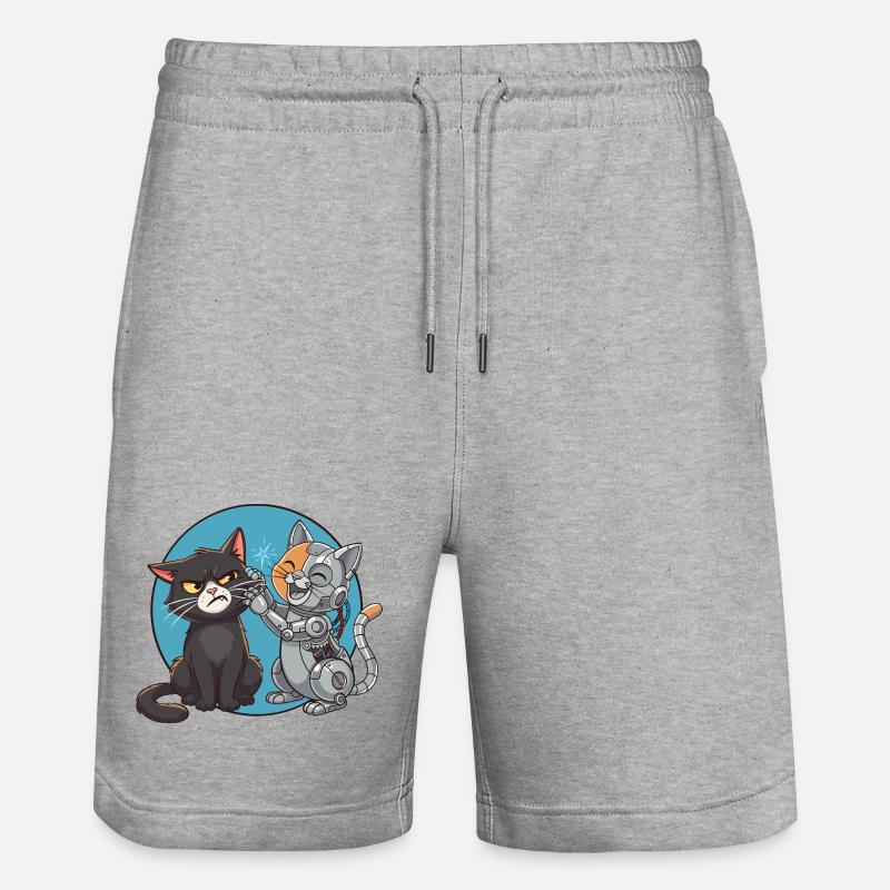 Chat et robot curieux - Short de jogging bio TRAINER Stanley/Stella unisexe - gris chiné